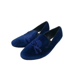 Steve Madden Navy Velvet Skull Slip-On Loafers Mens Size 11.5